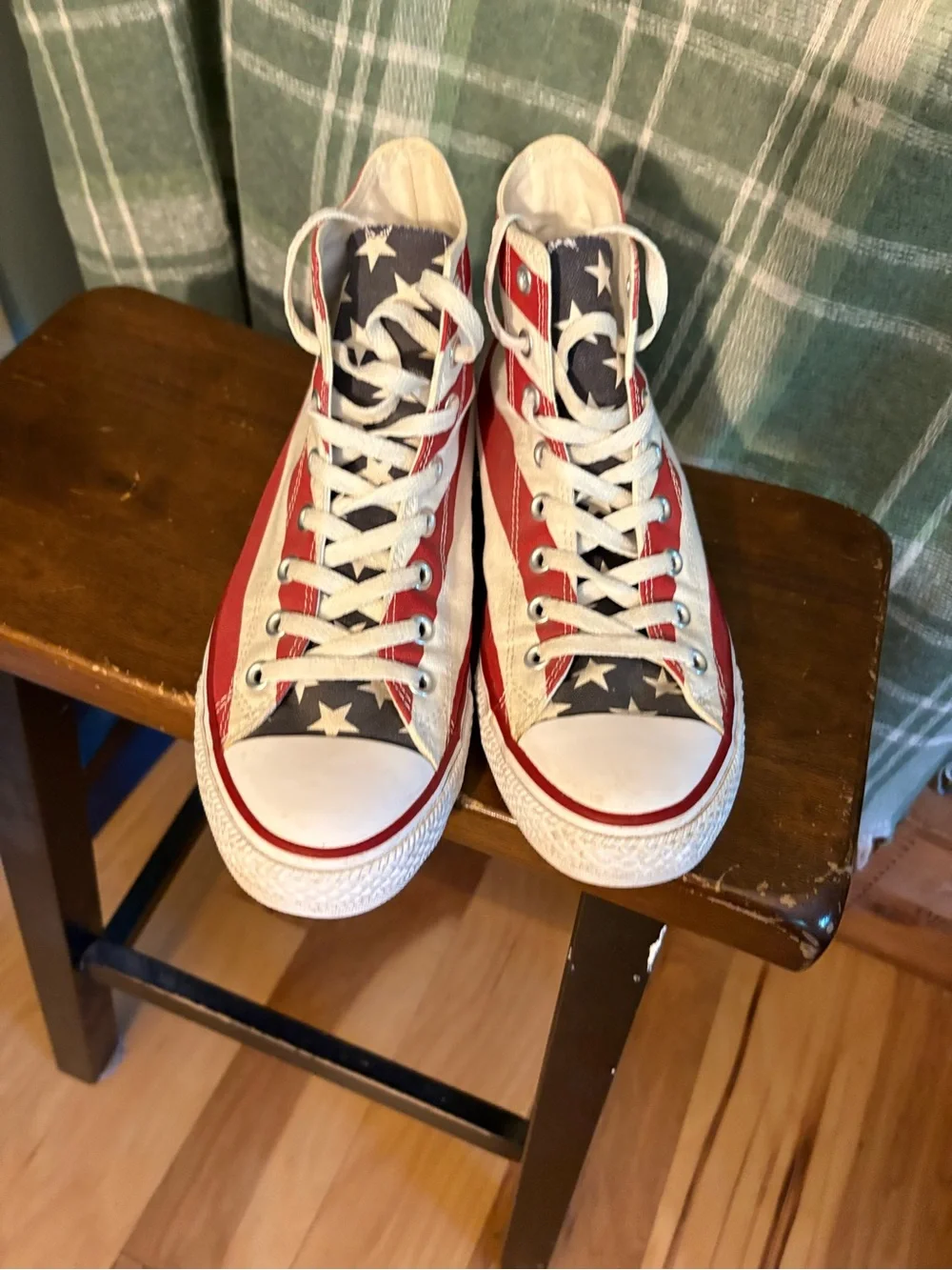 Converse Red and White Stripe High-Top Sneakers - Picture 2 of 8